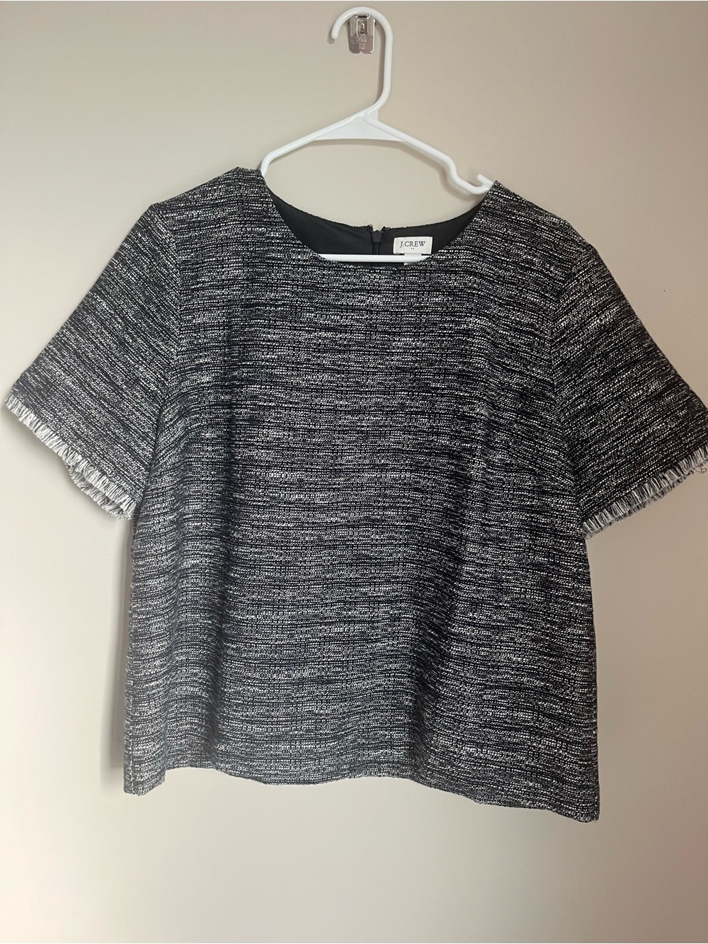 J. Crew Black and White Tweed Short Sleeve Boxy Top
